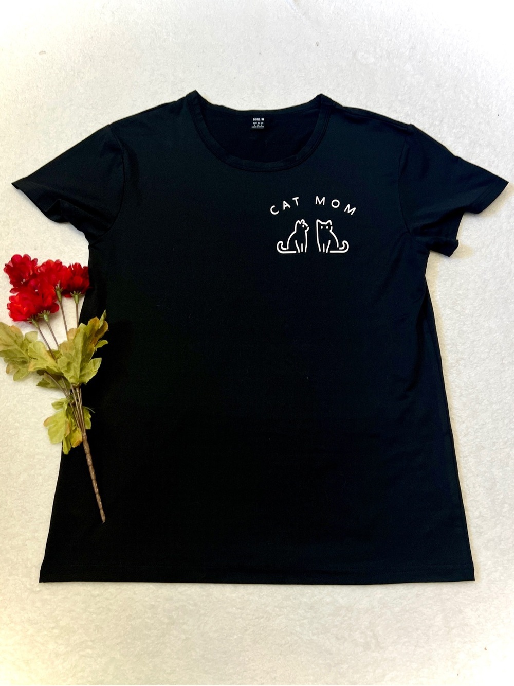 Cat Mom Black Short Sleeve Graphic Tee - Small